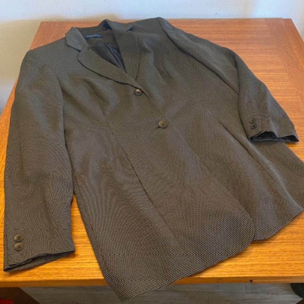 Karen Scott 2-Button Long Women's Blazer Jacket Size 8 Black Tan Flecked Pattern